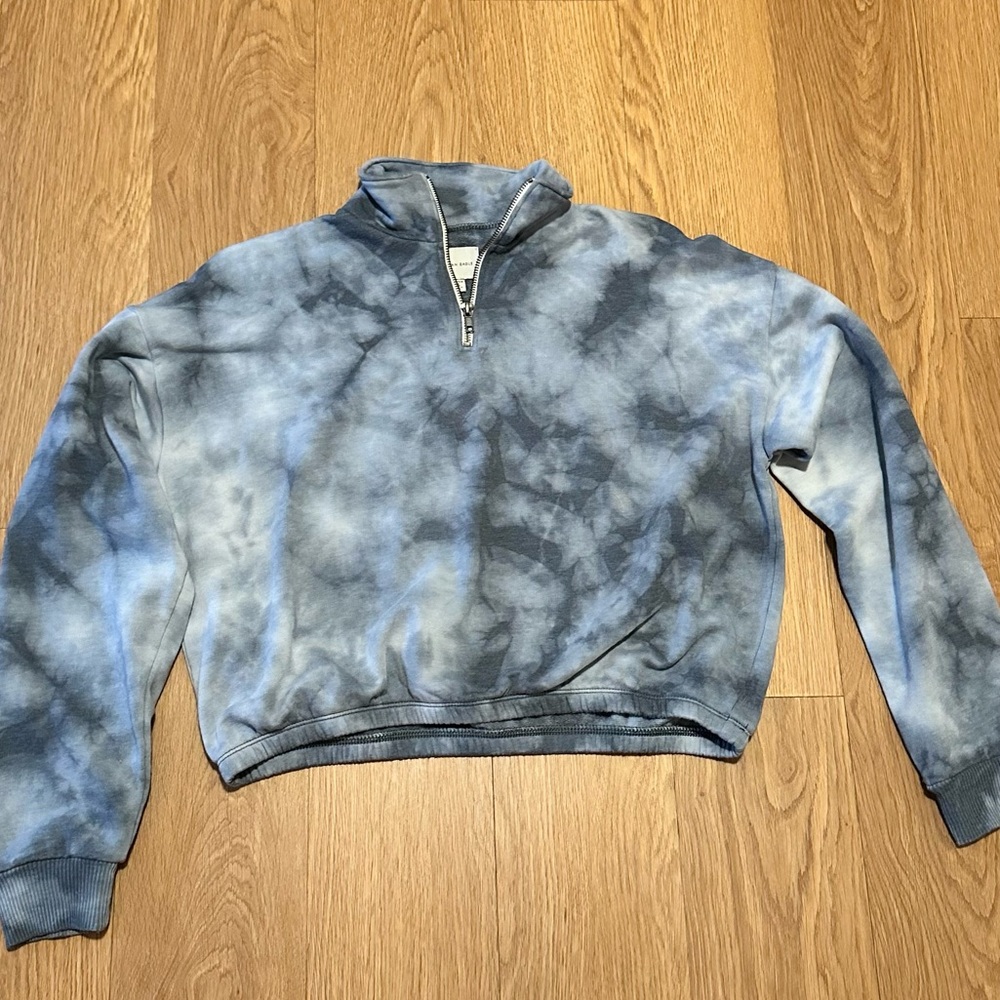 American Eagle Outfitters Gray Quarter Zip-Up Sweater Tie Dye pattern Aerie